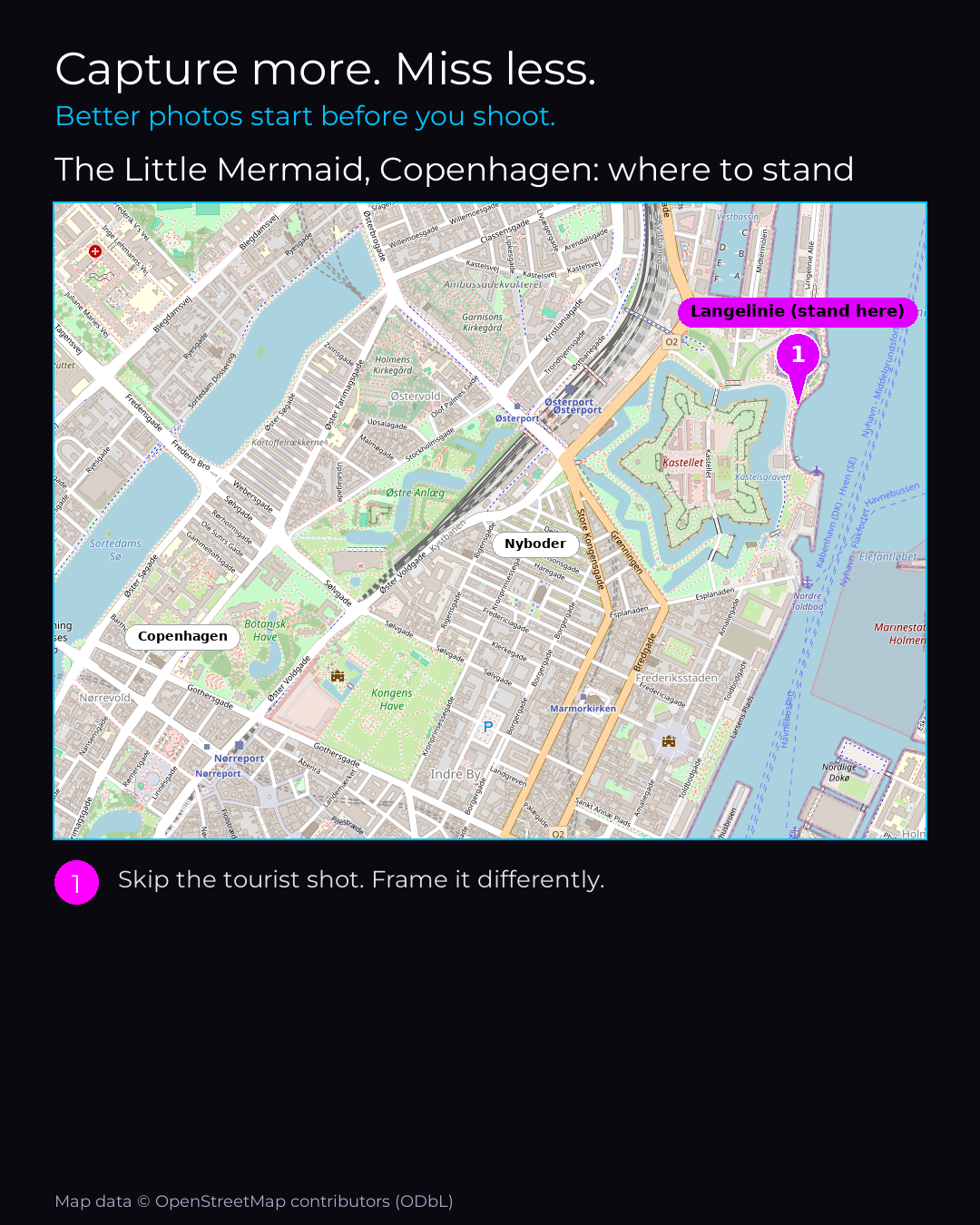 Shot map of The Little Mermaid, Copenhagen