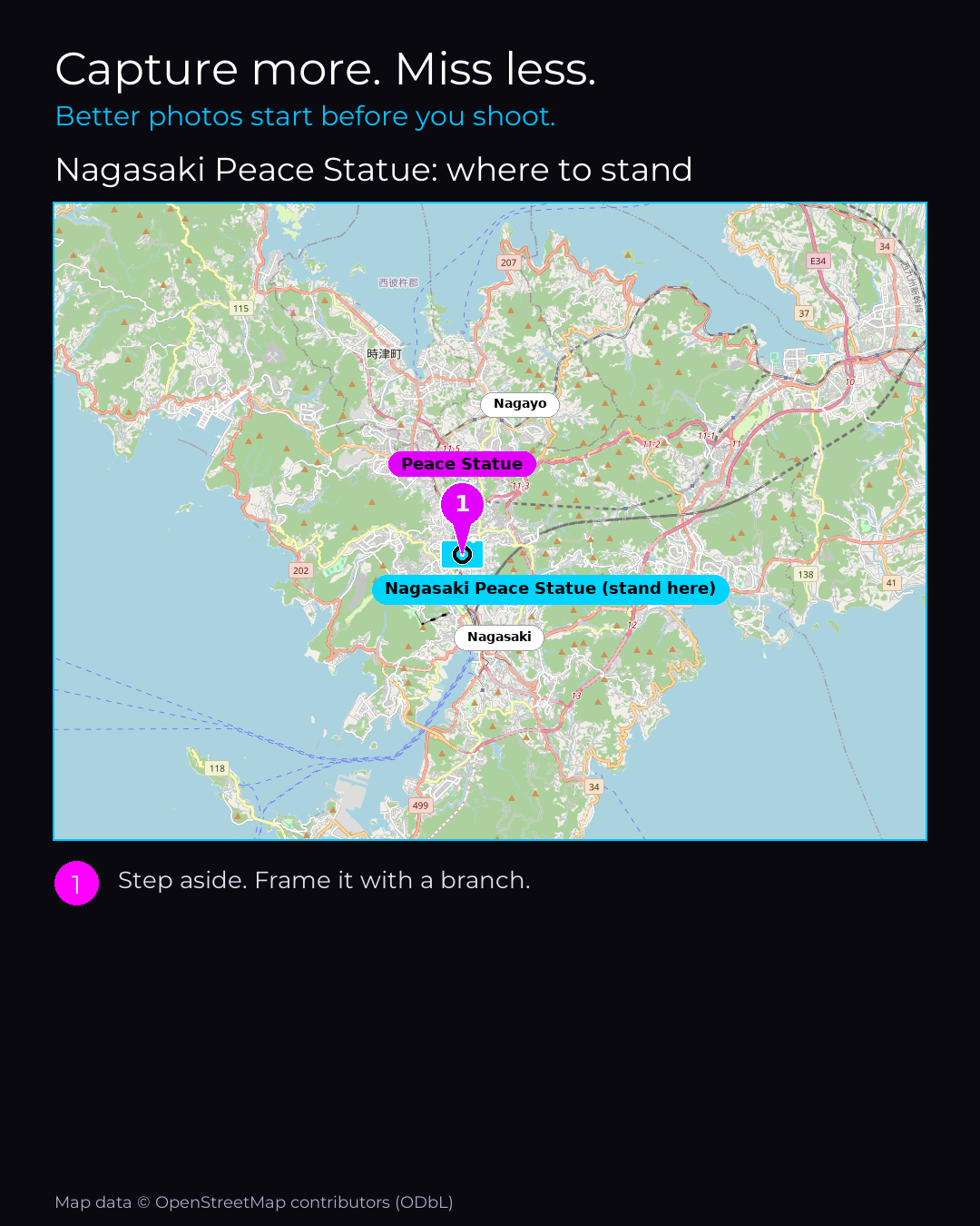 Shot map of Nagasaki Peace Statue
